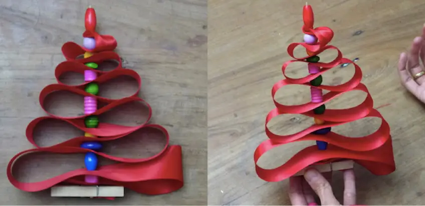 Weihnachtsschmuck: Kleiner Tannenbaum aus Schleife – basteln mit Kindern