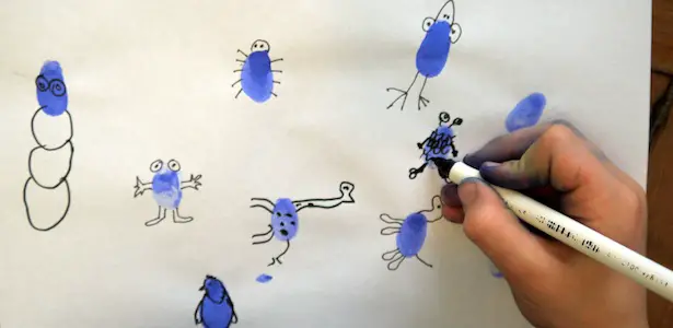 Fingerabdrucktiere und Monster: Beschäftigung für Kinder mit Kunsteffekt