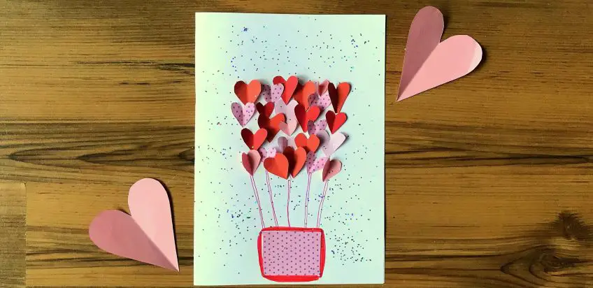 „Ich schick dir liebe Valentinsgrüße“ – Feierliche Valentinskarte im Heißluftballonmotiv selber basteln