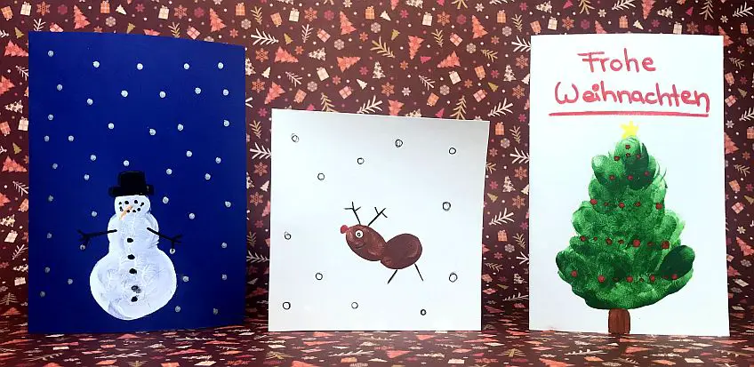 Weihnachtskarten mit Fingerfarben – Basteln für Grobmotoriker