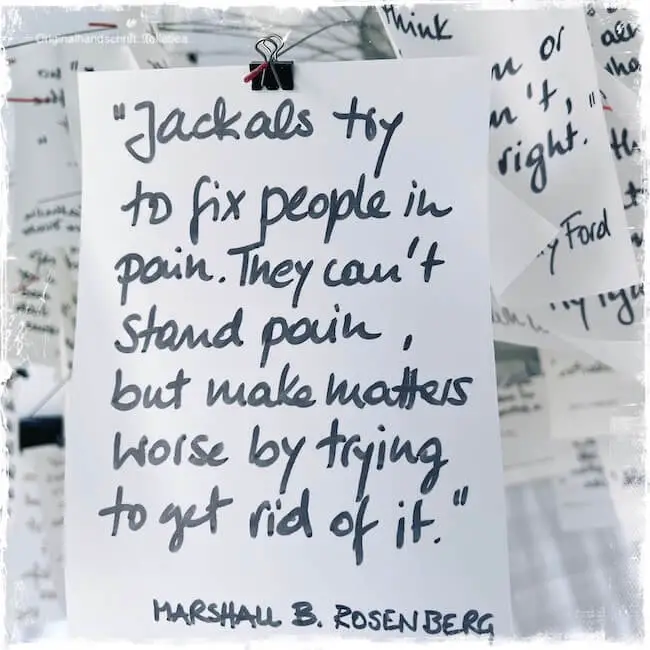Jackals try to fix people in pain. They can't stand pain, but make matters worse by trying to get rid of it. Marshall B. Rosenberg